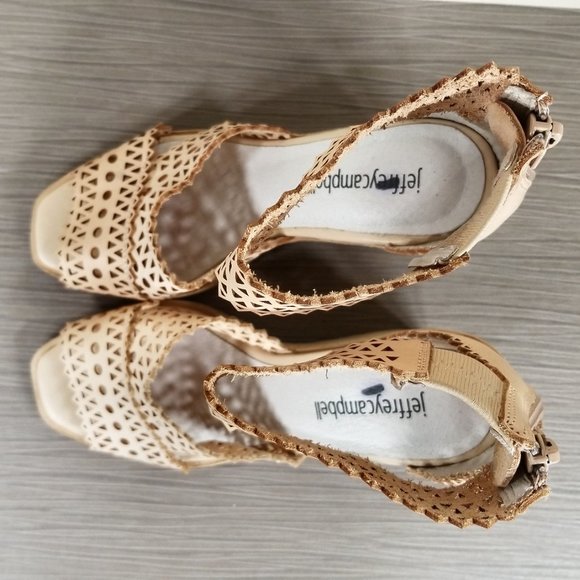 Jeffrey Campbell Besante Strappy Wedge Sandal, Tan Leather, Womens Size 6.5 M - Picture 9 of 11